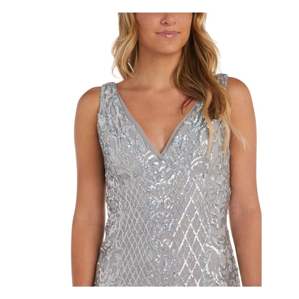 NIGHTWAY New $159 Silver Sequined Sheath Dress Size 4 - Picture 2 of 7